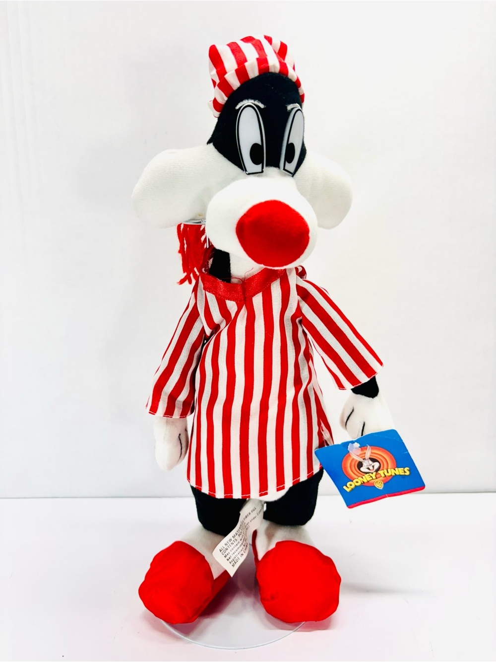 ACE Looney Tunes Sylvester Cat In Striped Pajamas Plush Toy 12" With Tag Vintage